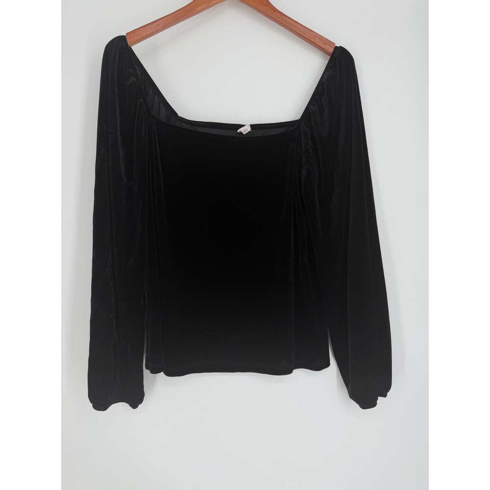 Gap Womens Velvet Puff Sleeve Top Large Black Goth Victorian Romantic Aesthetic
